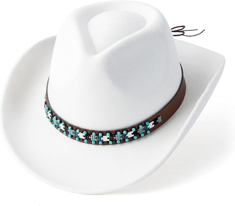 Gossifan Western Cowboy & Cowgirl Hat Felt Wide Brim Women Men Fedora Hats - Image 1